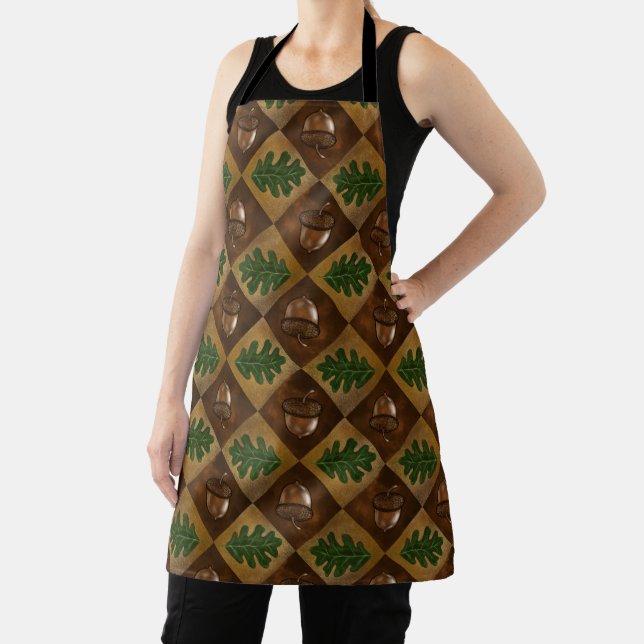 Acorn and Oak Leaf Checkerboard Pattern Apron (Insitu)