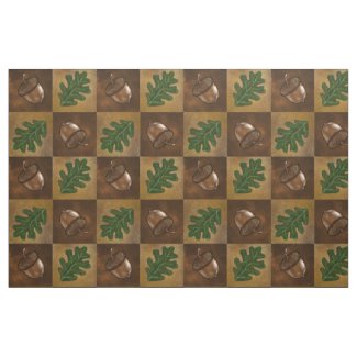 Acorn and Oak Leaf Checkerboard Pattern Fabric