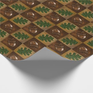 Acorn and Oak Leaf Checkerboard Pattern Wrapping Paper