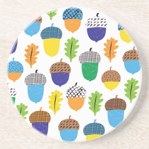Acorn Autumn Vintage Leafy Pattern Coaster