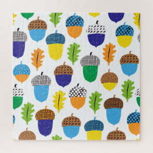 Acorn Autumn: Vintage Leafy Pattern. Jigsaw Puzzle