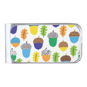 Acorn Autumn: Vintage Leafy Pattern. Silver Finish Money Clip