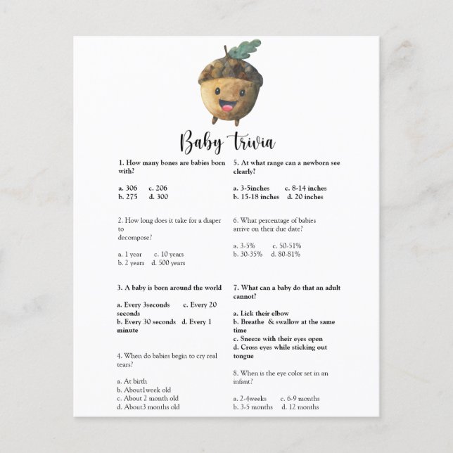 Acorn - Baby Trivia | Baby Shower Game (Front)