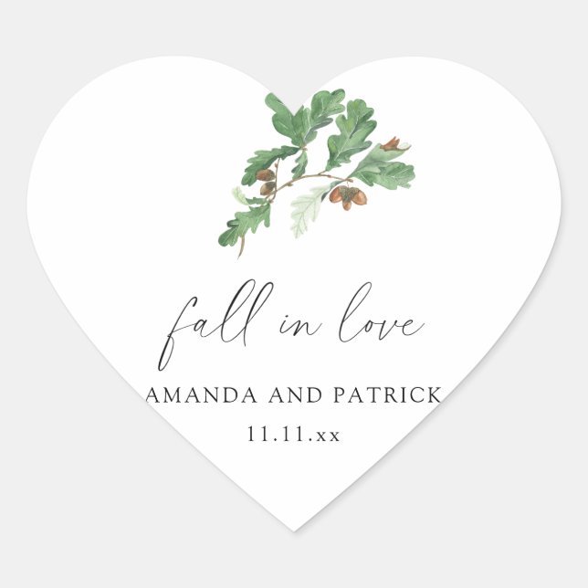 Acorn branch wedding party heart sticker (Front)