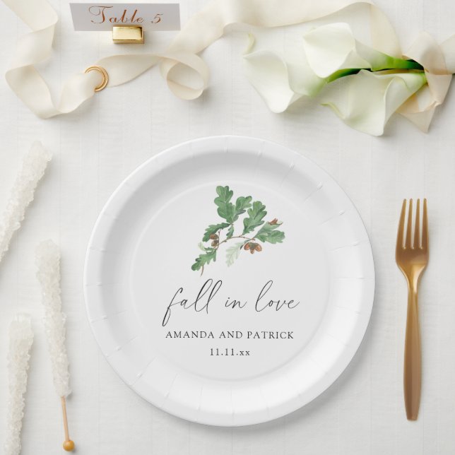 Acorn branch wedding party paper plates (Wedding)