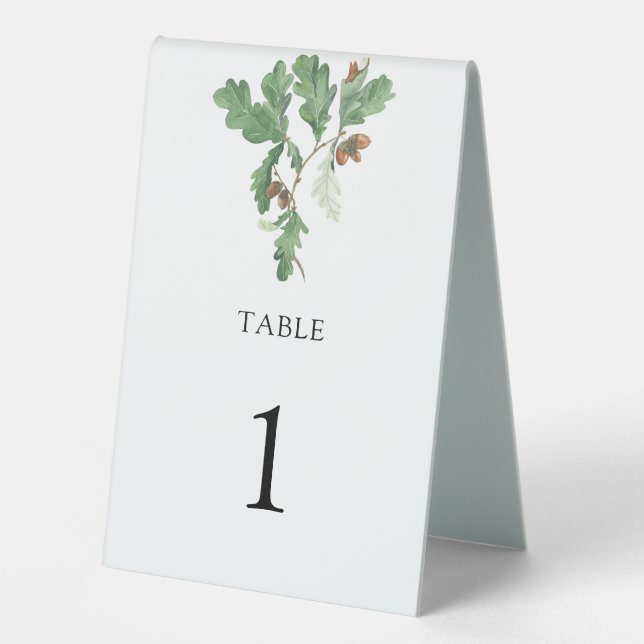 Acorn branch - wedding table number tent (Front)
