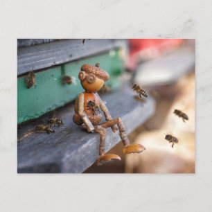 Acorn elf bee-keeper spring postcard
