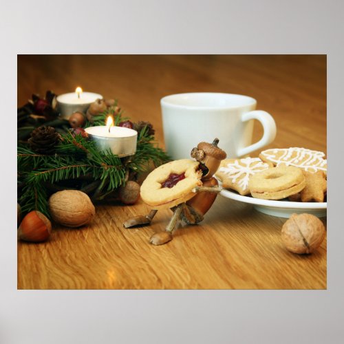 Acorn elf eating cookie _ Christmas poster