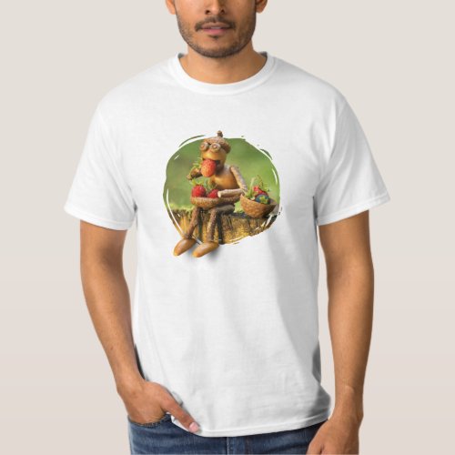 Acorn elf eating strawberries in the forest T_Shirt