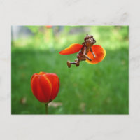 Acorn elf girl as tulip fairy spring postcard