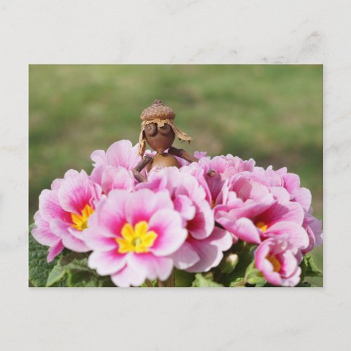 Acorn elf girl on the spring flower postcard