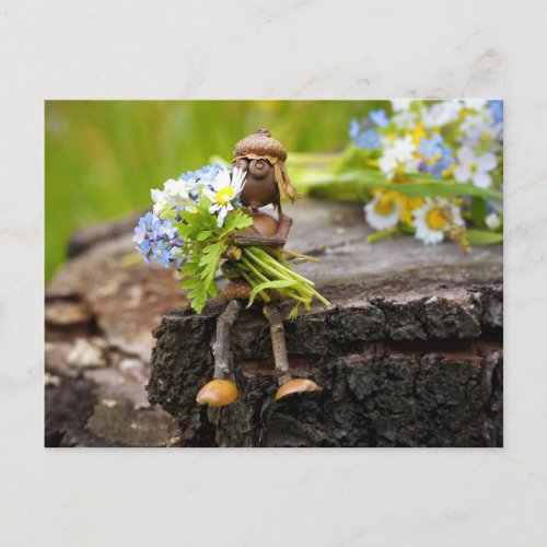 Acorn elf girl with flowers postcard