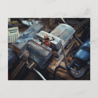 Acorn Elf in a Workshop Vise Postcard