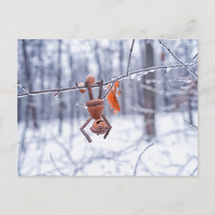 Acorn elf in frosty winter - winter postcard