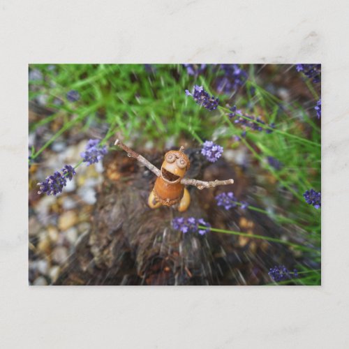 Acorn elf in the rain postcard