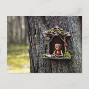 Acorn elf looking from the window postcard