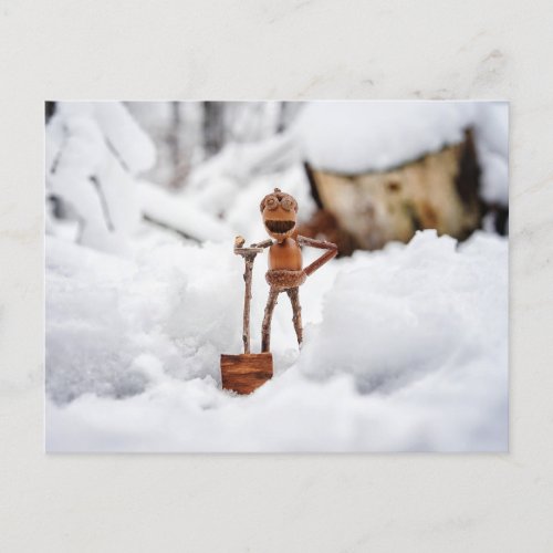 Acorn elf on a snow _ winter postcard