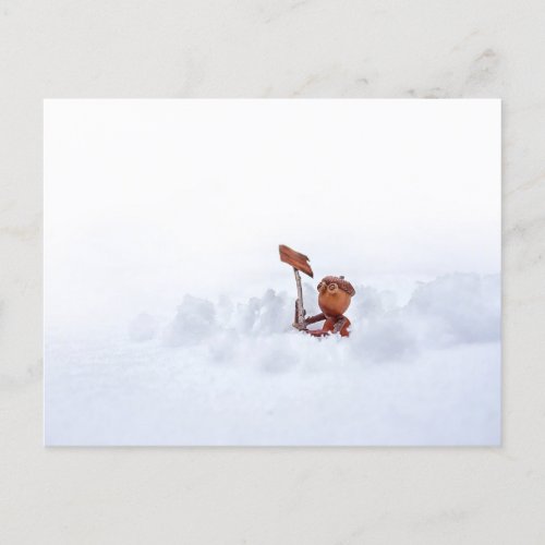 Acorn elf on a snow _ winter postcard