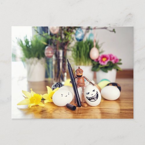 Acorn elf painting Easter eggs Easter Postcard