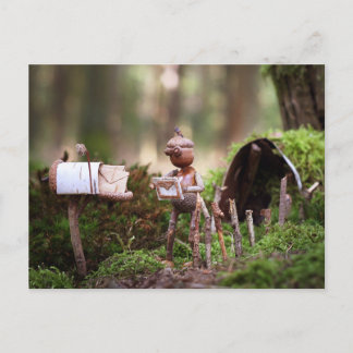 Acorn elf reading postcard - postcrossing postcard
