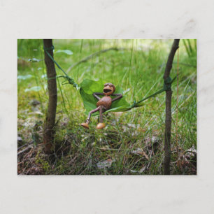 Acorn Elf Relaxing in Leaf Hammock Postcard
