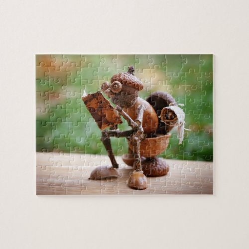 Acorn elf resting and reading on the toilet jigsaw puzzle