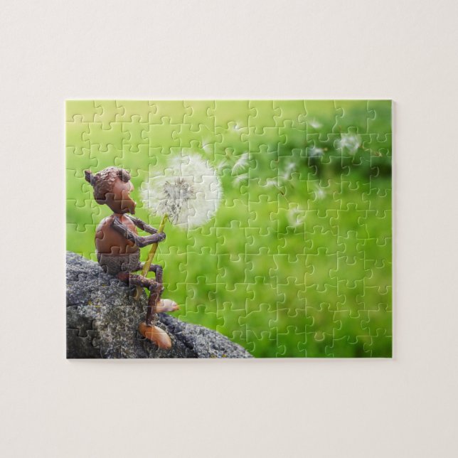 Acorn elf rider blowing to blowball jigsaw puzzle (Horizontal)