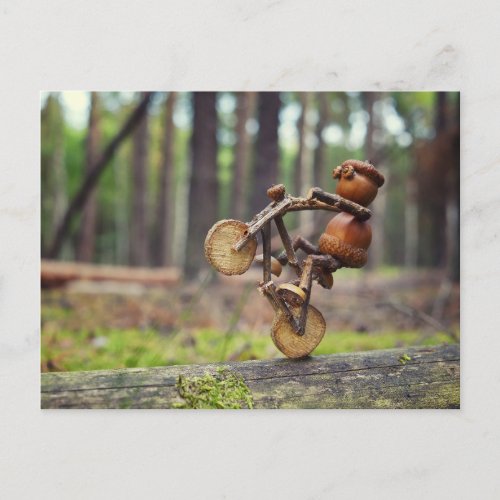 Acorn elf riding the bike postcard