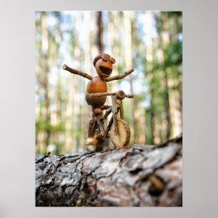Acorn elf riding the bike without holding  poster