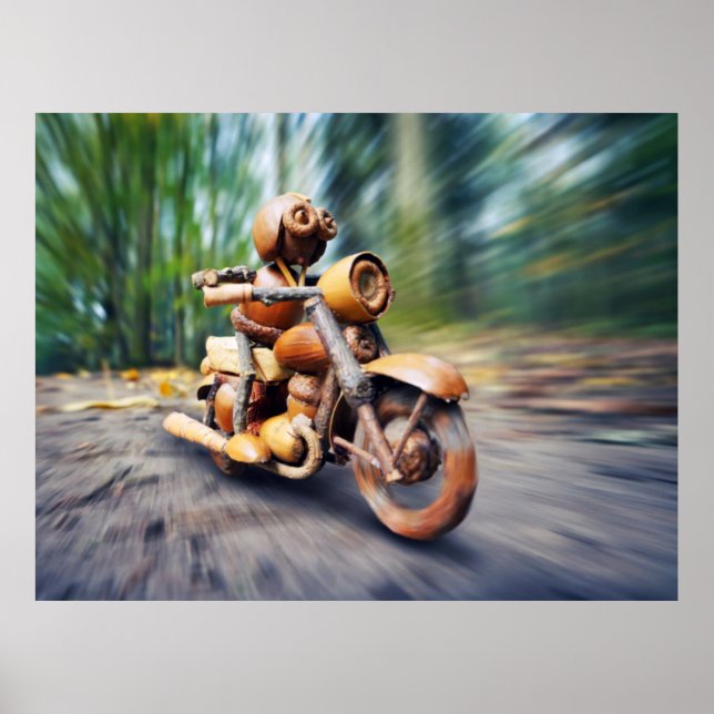 Acorn elf riding the motorbike poster (Front)