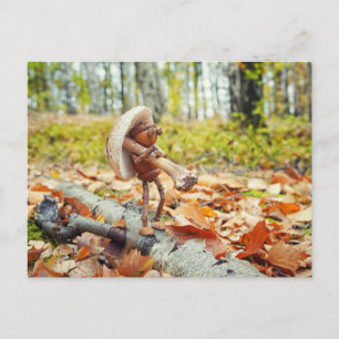 Acorn elf with a toadstool autumn  postcard