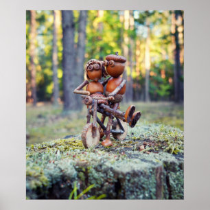 Acorn elf with his girl on the bicycle poster