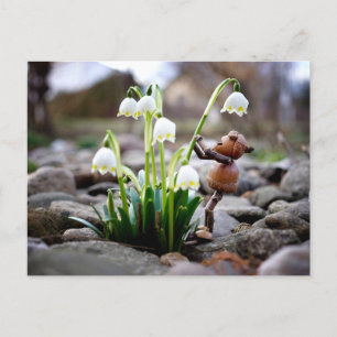 Acorn elf with snowflake flower spring postcard