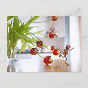 Acorn elf with tulip dragon postcard