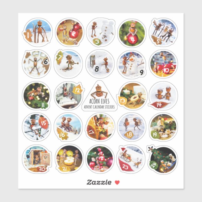 Acorn elves advent calendar Christmas with numbers Sticker (Sheet)