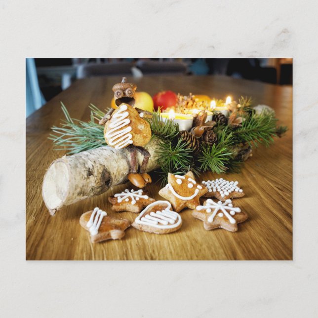 Acorn elves eating Christmas gingerbreads  Postcard (Front)
