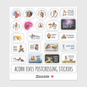 Acorn elves funny stickers for postcrossing