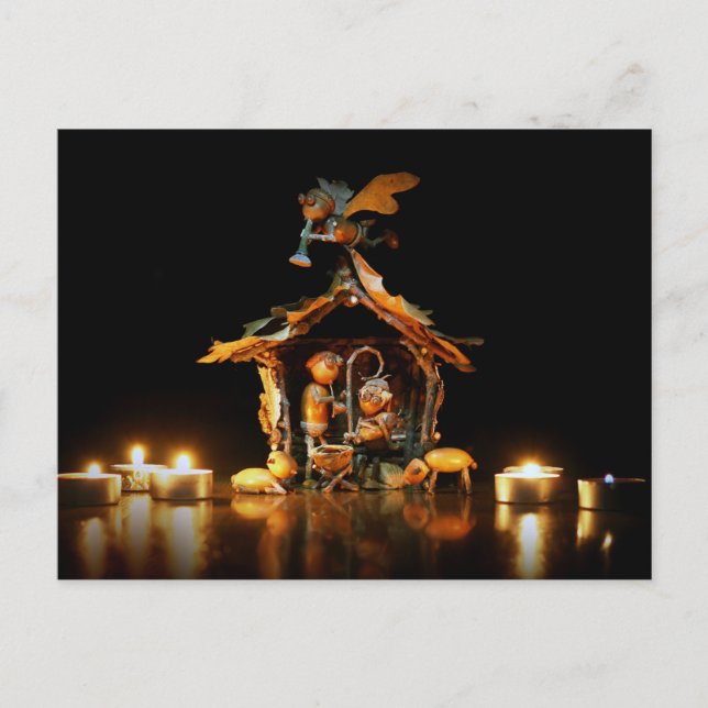 Acorn elves nativity scene - Christmas card  (Front)