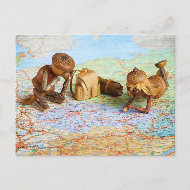 Acorn elves planning some trip postcard (Front)