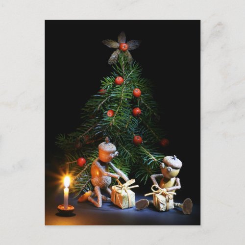 Acorn elves with Christmas tree _ Christmas card 