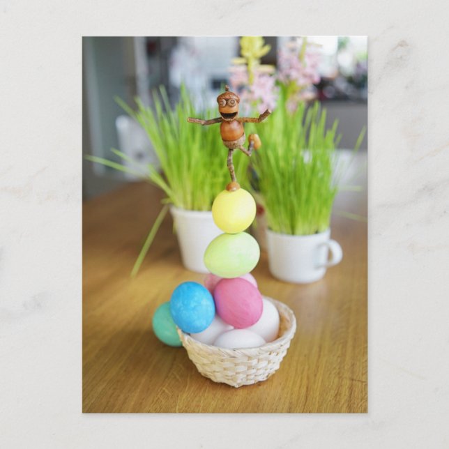 Acorn elves with Easter eggs Easter Postcard (Front)