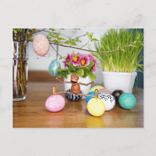 Acorn elves with Easter eggs Easter Postcard (Front)