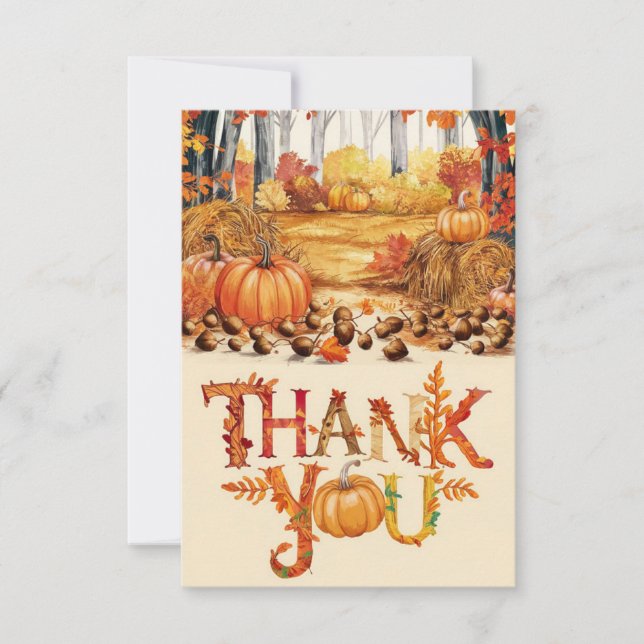 Acorn Forest Autumn Fall Thank You Card (Front)