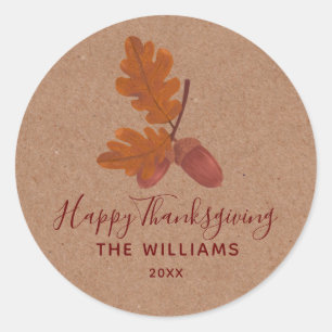 Acorn "Happy Thanksgiving" Personalized Classic Round Sticker