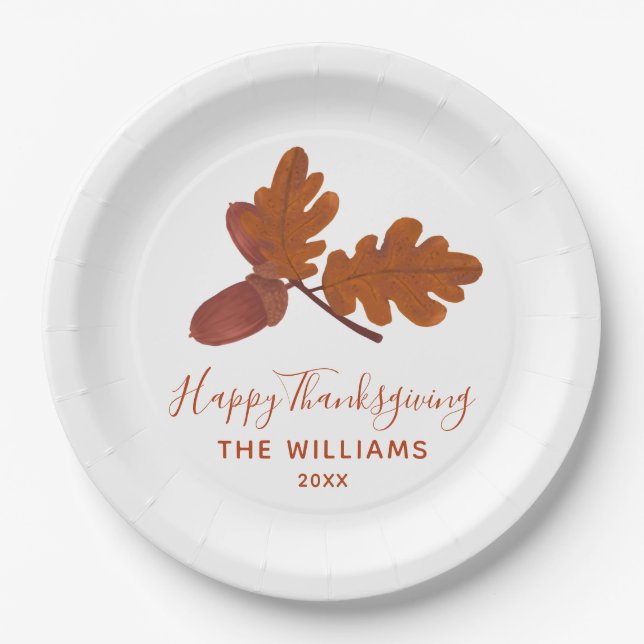Acorn "Happy Thanksgiving" Personalized  Paper Plates (Front)