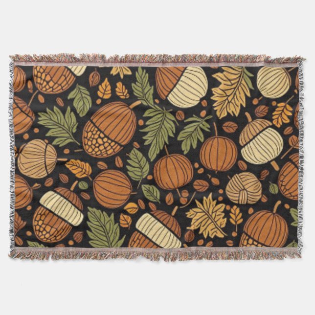 Acorn Pattern Harvest Day Autumn Fleece Blanket (Front)