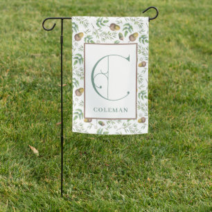 Acorn Pattern, Scroll Monogram C Garden Flag
