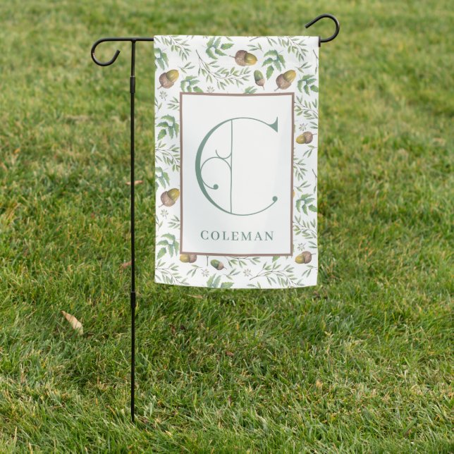 Acorn Pattern, Scroll Monogram C Garden Flag (In SItu)