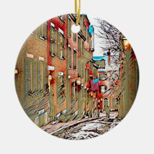 Acorn Street, Boston Ceramic Ornament