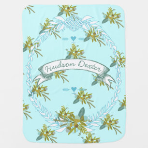 Acorn Vintage Garland Lil' Man Cute Hearts Ferns Swaddle Blanket